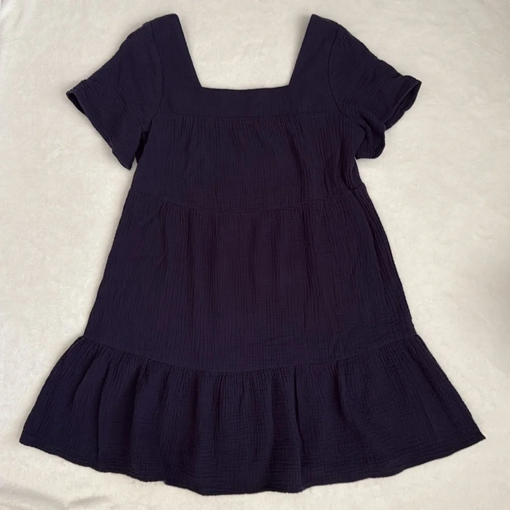 Rails | Valentina Squareneck Tiered Ruffled Gauzy Cotton Mini Dress Navy Blue XS - Picture 16 of 16